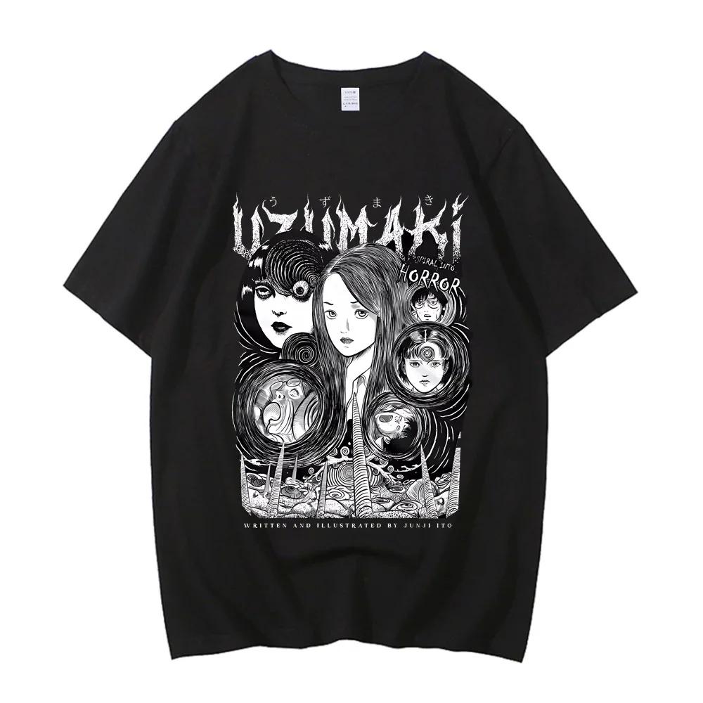 Comic T-shirt Junji Ito Uzumaki Scary Japanese Guro Girl Fun Anime T-shirt Men High-quality 100% Cotton Short-sleeved