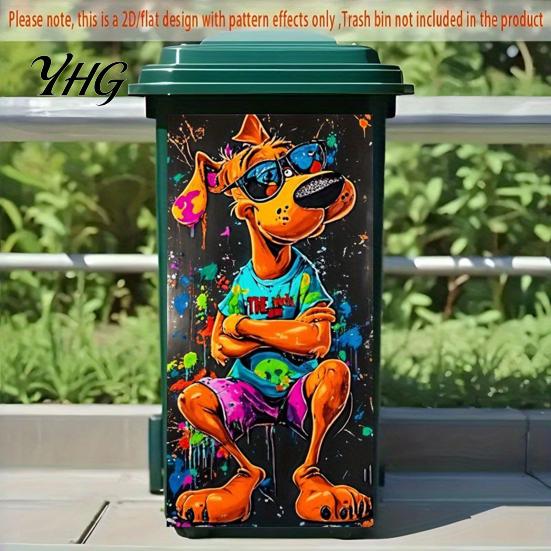 Decorative Adhesive for Household Bins Cartoon Animal Trash Can Sticker, Colorful Self-Adhesive PVC Decal, Waterproof Cute Fun Home Decor Cans Cat Dog