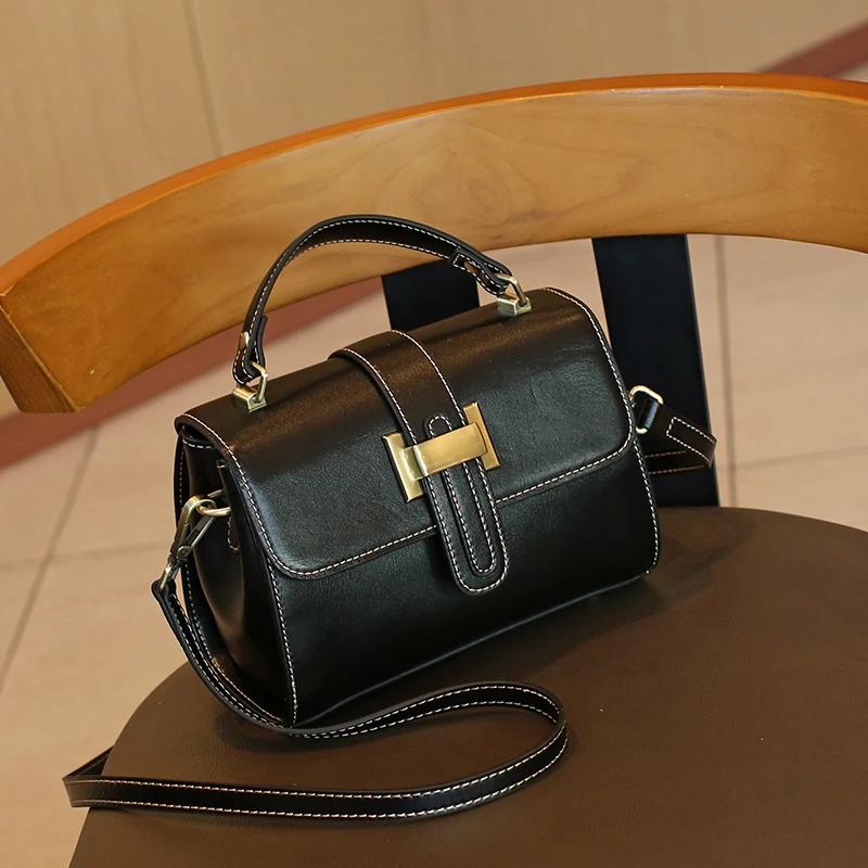 Genuine Leather Bag for Women Small Square Retro Crossbody Shoulder Bags Luxury