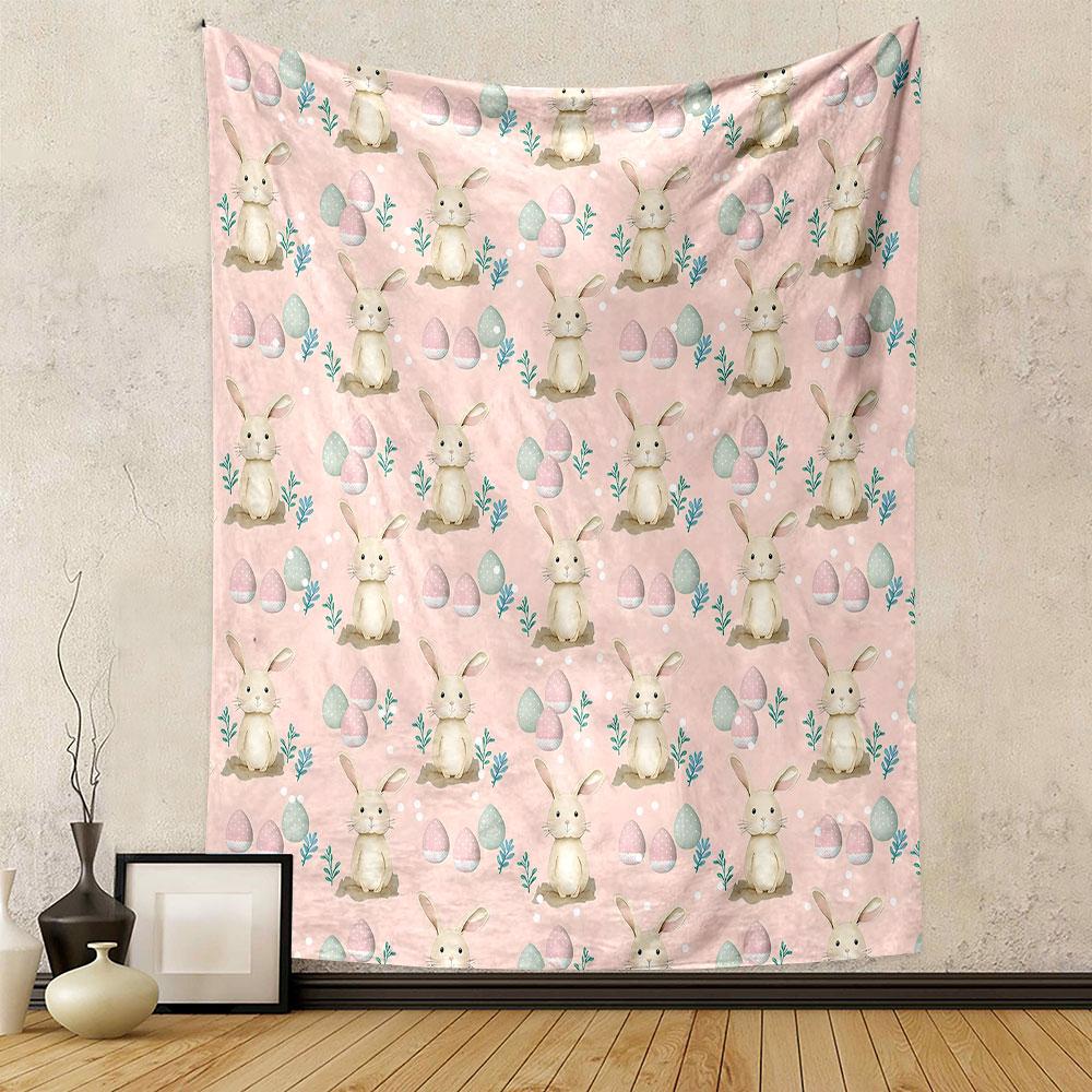 Cute Easter Bunny and Eggs Pattern Patterned Tapestry Decorative Wall Hanging, Home Bedroom Living Room Decor