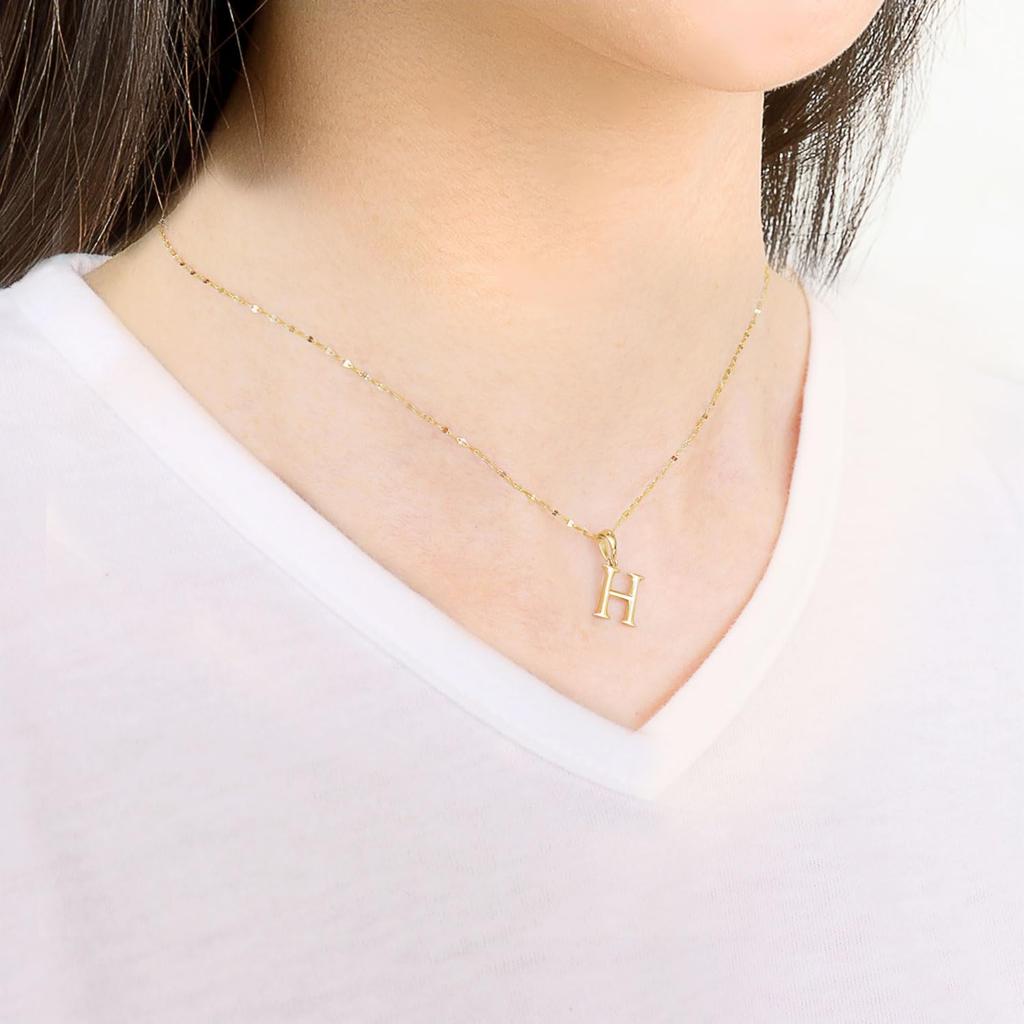 Lala Christie Initial Pendant Necklace, 18K Yellow Gold, Charm, H, for Men and Women