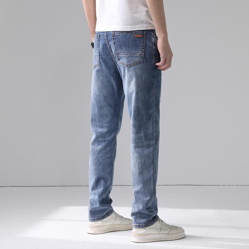 Весенне-летние новые мужские джинсы и брюки из чистого хлопка, облегающие, прямые, стрейч, мужские