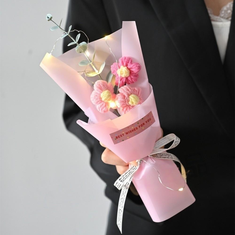 LED Lights Crochet Flowers Bouquet Knitted Artificial Daisy Bouquet Valentine'S Day