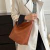 Vintage Solid Color Women  Shoulder Sling Bag High-Capacity Simple Wide Strap Bucket Crossbody Bag