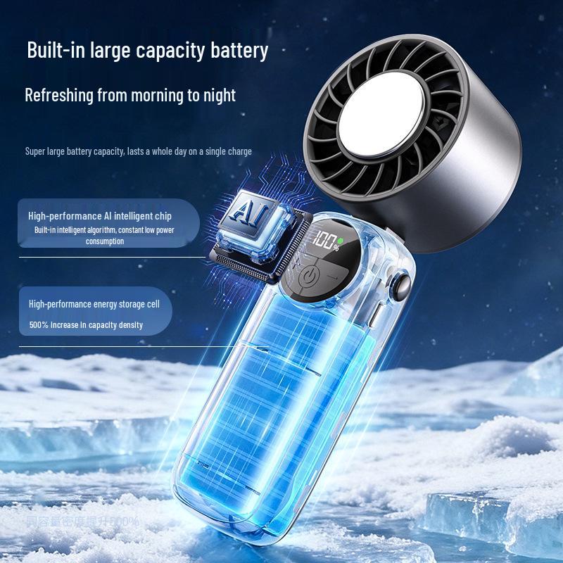 High-Speed Semiconductor Refrigeration Handheld Fan with Foldable Neck Strap and Ice Pack
