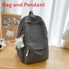 Simple Solid Color Student Lightweight Backpack With Plush Pendant For School