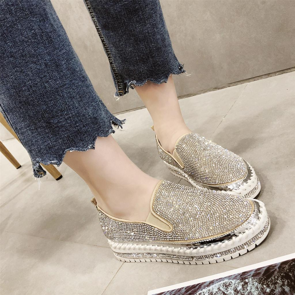 Single Shoes Women's 2025 Spring New Casual Platform Lazy Rhinestone Korean Version Women's Shoes