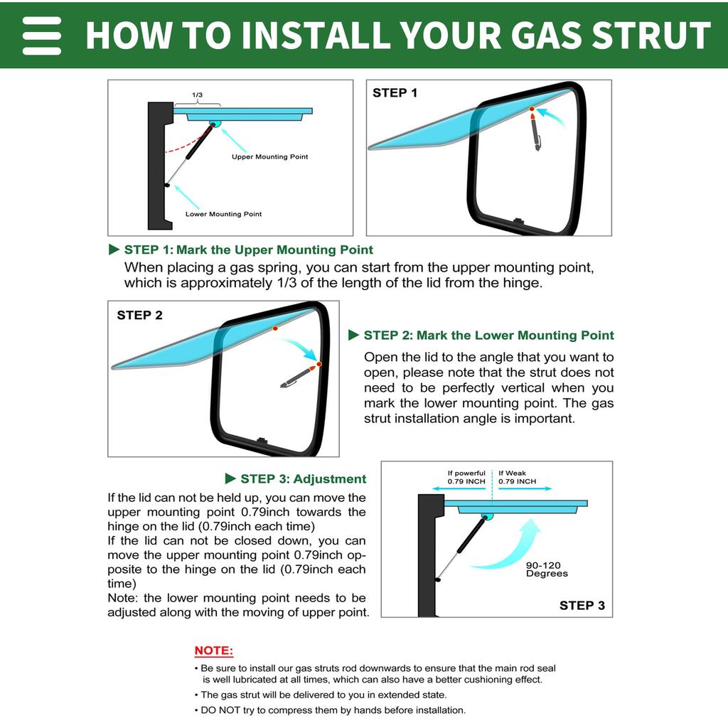 Motoforti Universal Lift Support Strut Gas Springs, 12-inch/305mm, 20lb/90N/9kg, Metal Black, 2-Piece Set