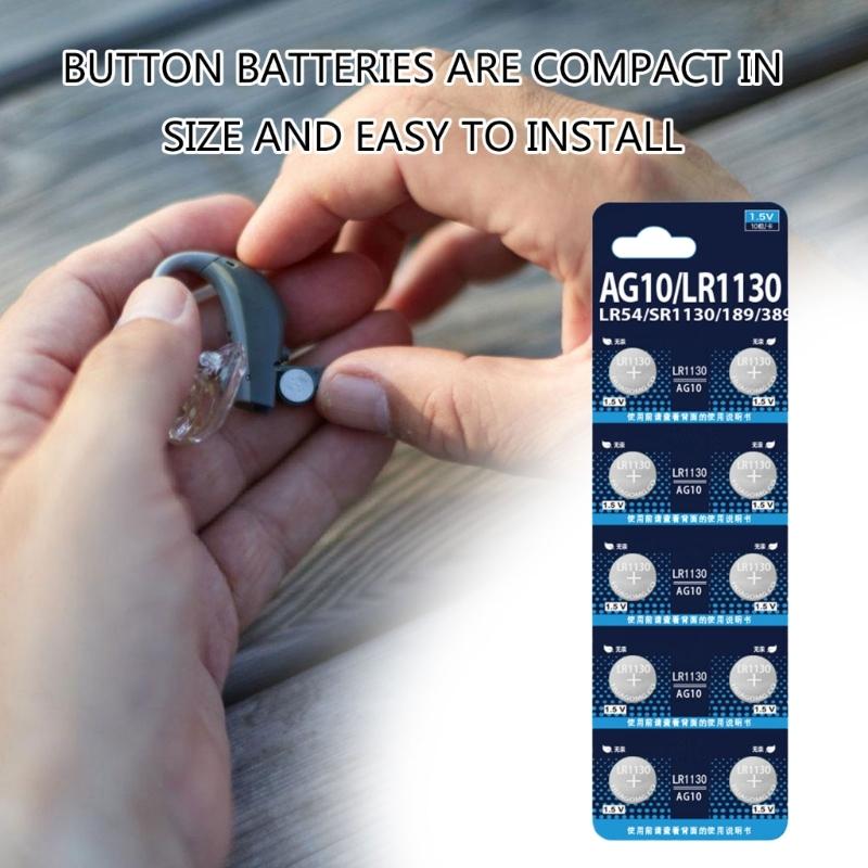 Pack of 10 AG10 LR1130 Button Cell Batteries LR1130 Button Batteries for Watches Remotes Long Lasting Power Supply