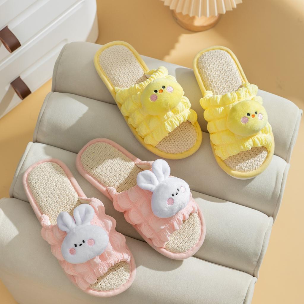 Elegant Hairy Slippers Cartoon Bubble Linen Slippers Net Red Girl Open Sandals Slippers Home Indoor Fabric Slippers Female Home Shoes Slippers Pink