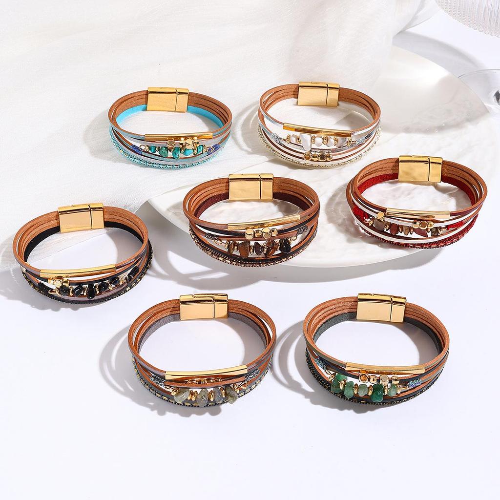 Богемский браслет из чипсов с цветовыми блоками и магнитной застежкой – ПУ кожа, трендовый нишевый дизайн