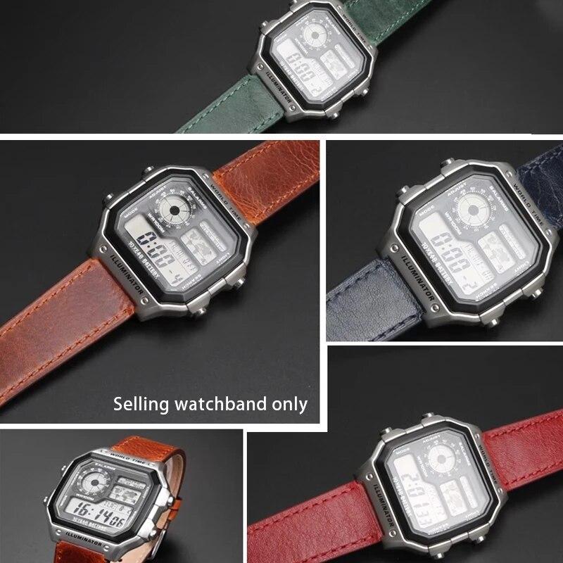 Ремешок из натуральной кожи в стиле ретро для Casio A158W A168/F91w/AE-1200WHD/A158/A159/A169/AE1200, винтажный ремешок-браслет для часов