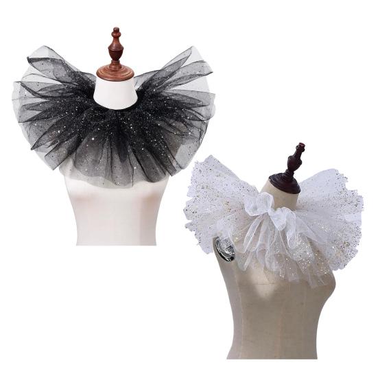 Victorian Retro Mesh Neck Ruff Collar Glitter Layered Ruffle Fake
