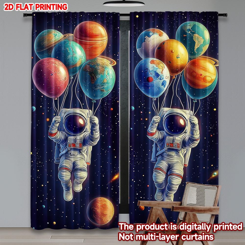 2D flat printing 2pcs Scene Curtains Space Balloons Adventure Digital Printed Polyester Drapes Festive Curtains Perfect for