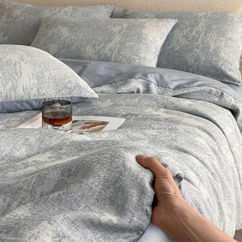 Легкий Роскошный Мягкий Плотный 100% Хлопок Комплекты Простыней Сатин Жаккард Шелковистый Постельный Комплект на Сезоны Односпальная Двуспальная Кровать Комфортный Комплект