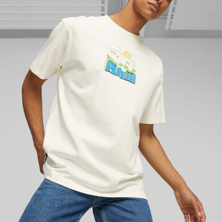 Puma Футболка X Ripndip Collaboration с принтом кота, логотипом, прямая, свободная, с круглым вырезом, надписью, удобная, в американском стиле, с рукавом на плече 622196-65