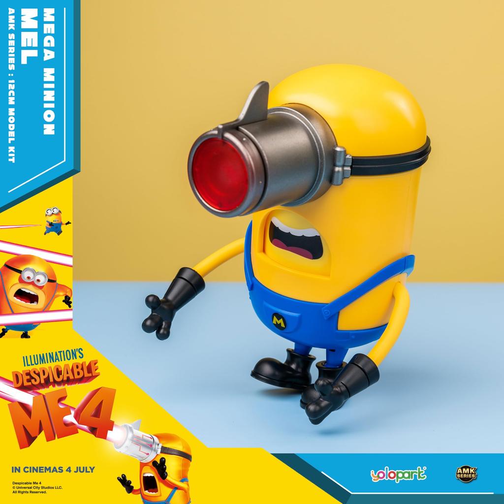 Minions Despicable Me 4 Mega Mel Action Figure with Extendable Laser Eyes and 5 Interchangeable Facial Minion Model Gift for Kids Ages 8 and Up Toy,