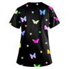 Women Fashion Butterfly Print V-neck Short Sleeve Workwear With Pockets Tops