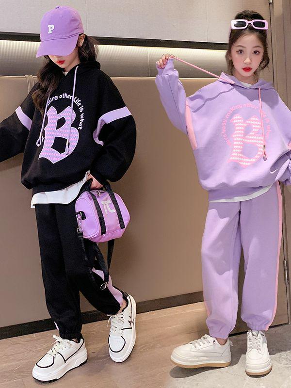 Модный комплект из двух предметов для девочек в корейском стиле 2023 года: Свободная толстовка и шаровары для детей