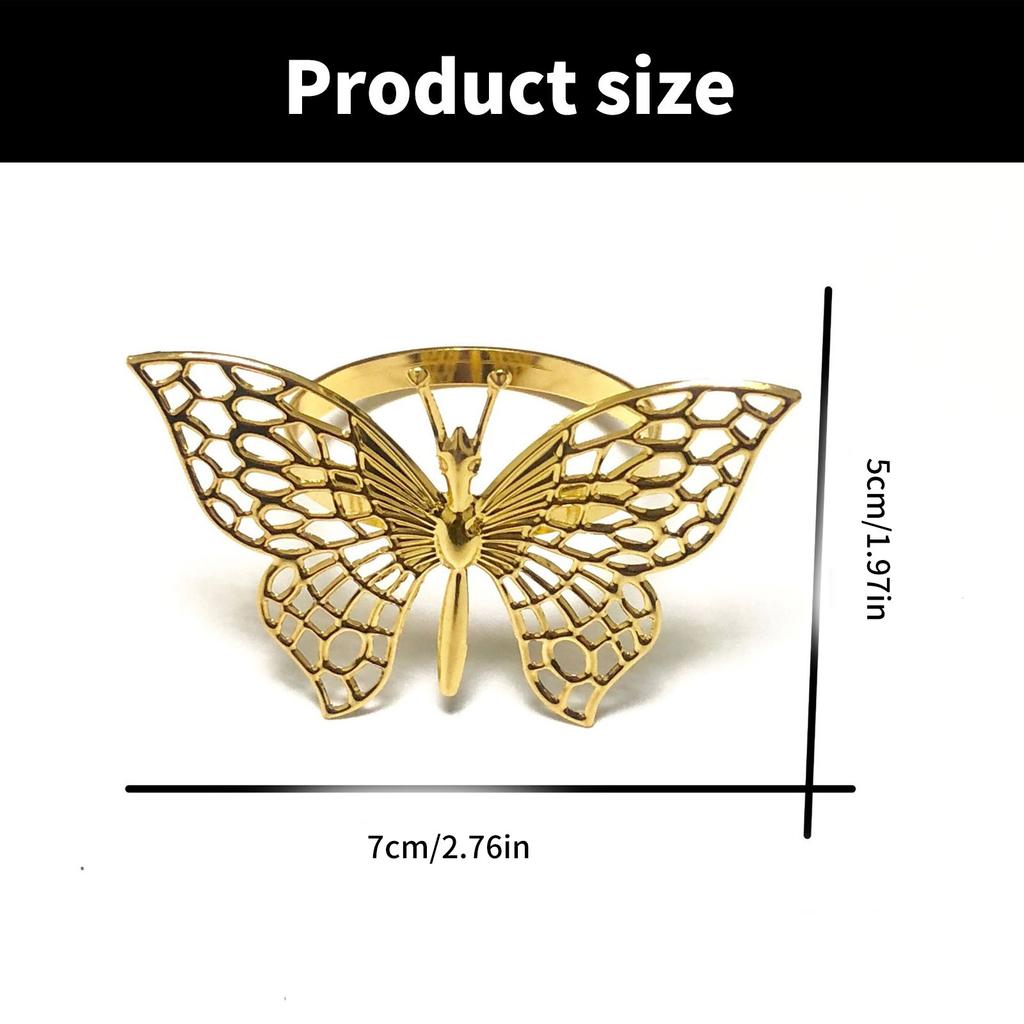 Набор из 12 роскошных держателей для салфеток с дизайном в виде бабочек, идеально подходящих для банкетов и праздничных встреч, изготовленных из железа