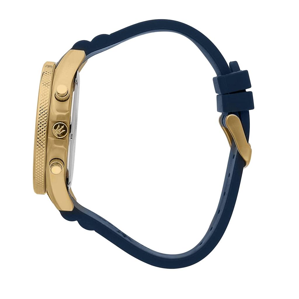 Оригинальные часы Maserati Sfida 44 мм с синим циферблатом, синим силикагелем, кварцевым хронографом, светящимся циферблатом, 10 АТМ, механизм японского производства, год выпуска [Официальный продукт]