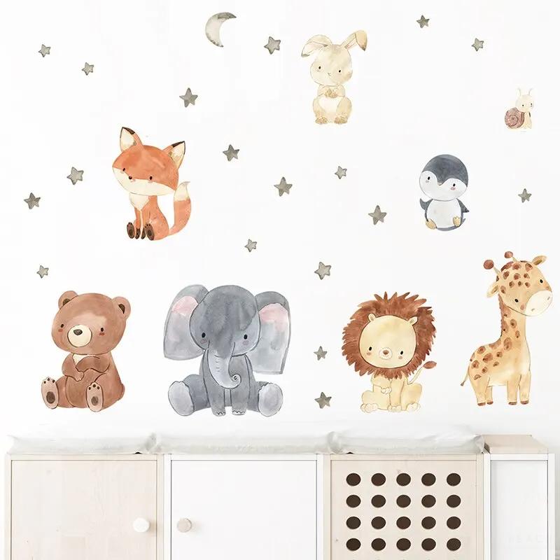 2PC Cartoon Cute Africa Animals Wall Stickers Elephant Giraffe Bear Fox Home Decoration