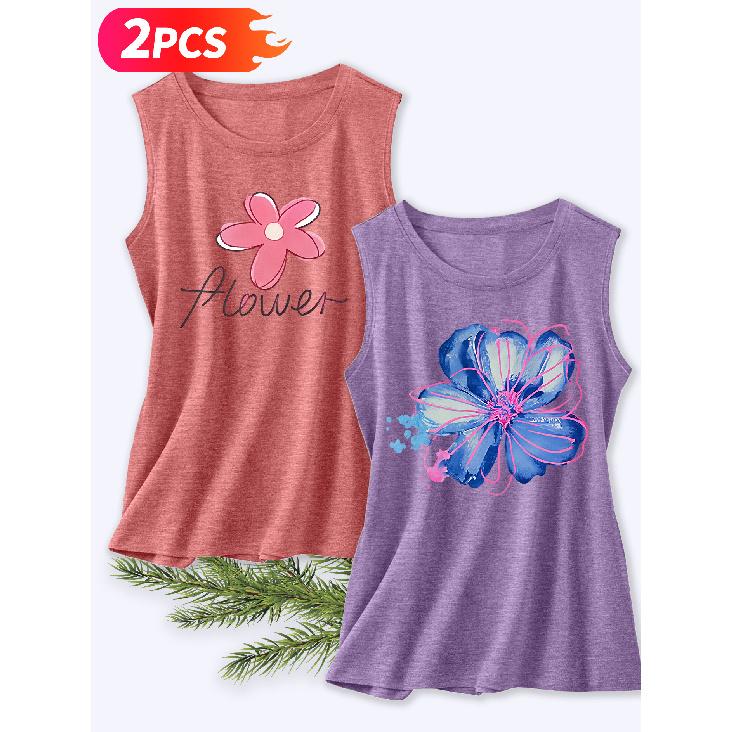 Follow a specific direction Two-piece women's vest set Watercolor Floral Vintage Print Elegant summer clothing Sleeveless Vest Essential fashion