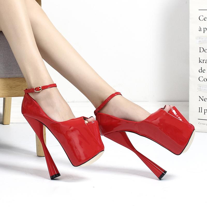 Женские туфли на каблуке с ремешком на щиколотке, сексуальные, модные, фетиш, высокие каблуки, туфли-лодочки с открытым носком, черные, красные, для офиса, для стриптиза, женские