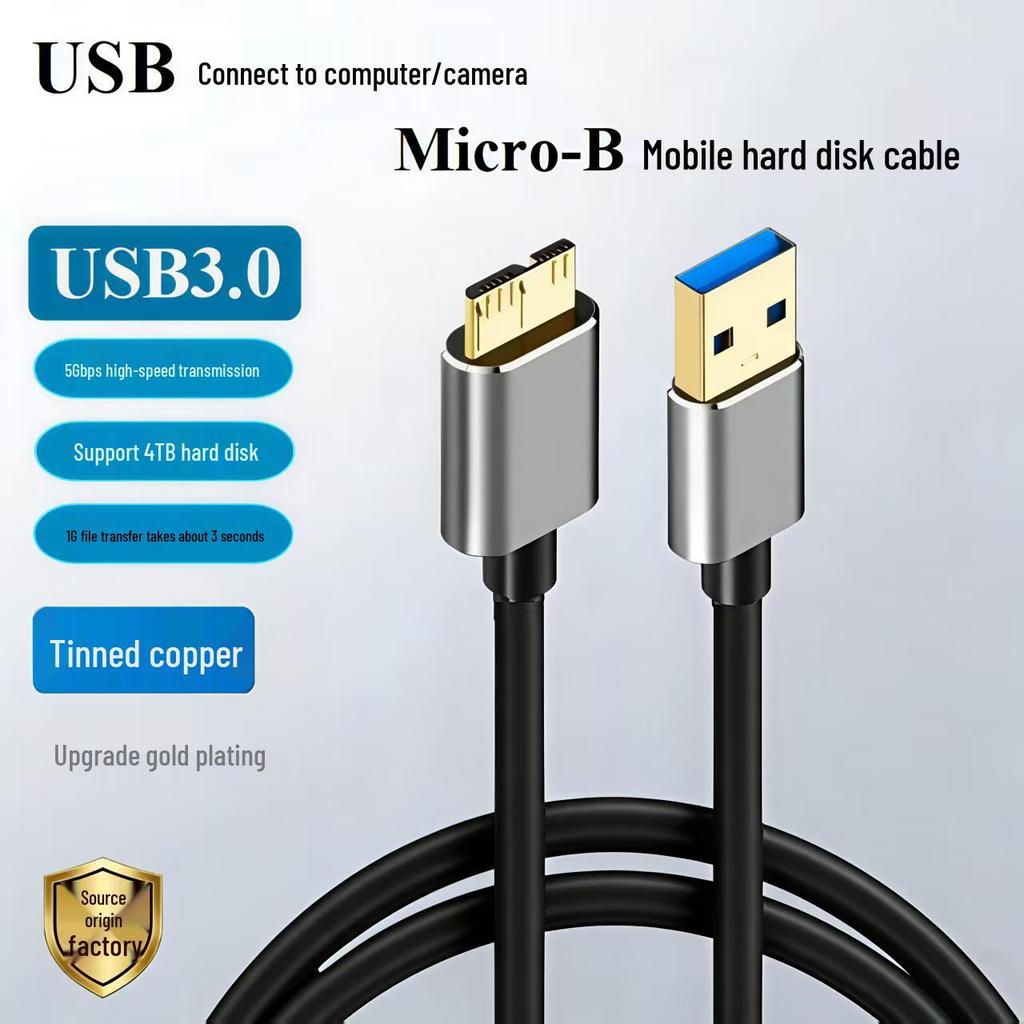 USB 3.0 to Micro-B Data Cable, 5Gbps, Gold-Plated, for Hard Drives & Cameras