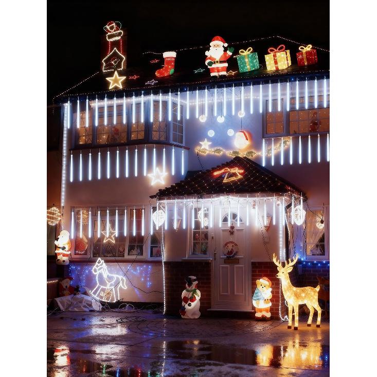 Christmas Lights Outdoor 20 Tubes White Meteor Shower Icicle Lights 480 LED