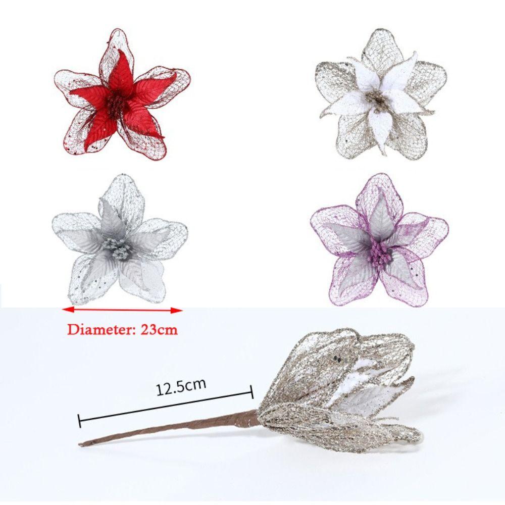 23cm Poinsettia Glitter Flower Xmas Hanging Ornaments Artificial Christmas Flowers DIY Xmas Tree Decorations Party Supplies