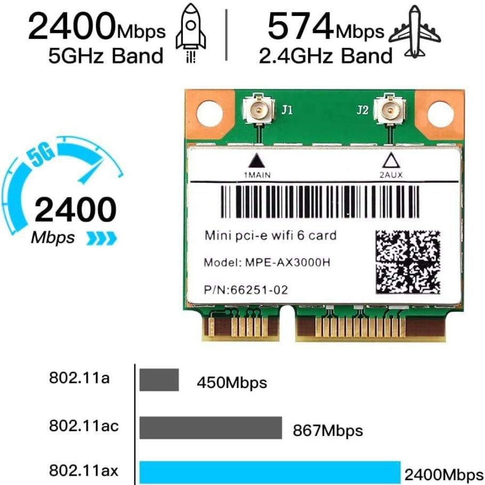 2974Mbps WiFi 6 Half Mini PCI‑E Network Card Dual Band 2.4G/5GHz Bluetooth 5.2 Wlan Adapter 802.11AX For Windows 10 Laptop
