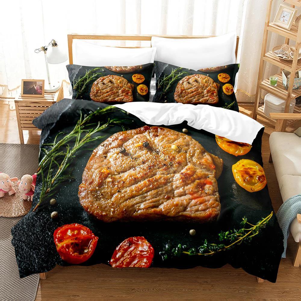 2024 Beefsteak Single Double Full Queen King Size Bedding Set Boys Bedroom Duvet Cover 3D Print Gourmet Steak