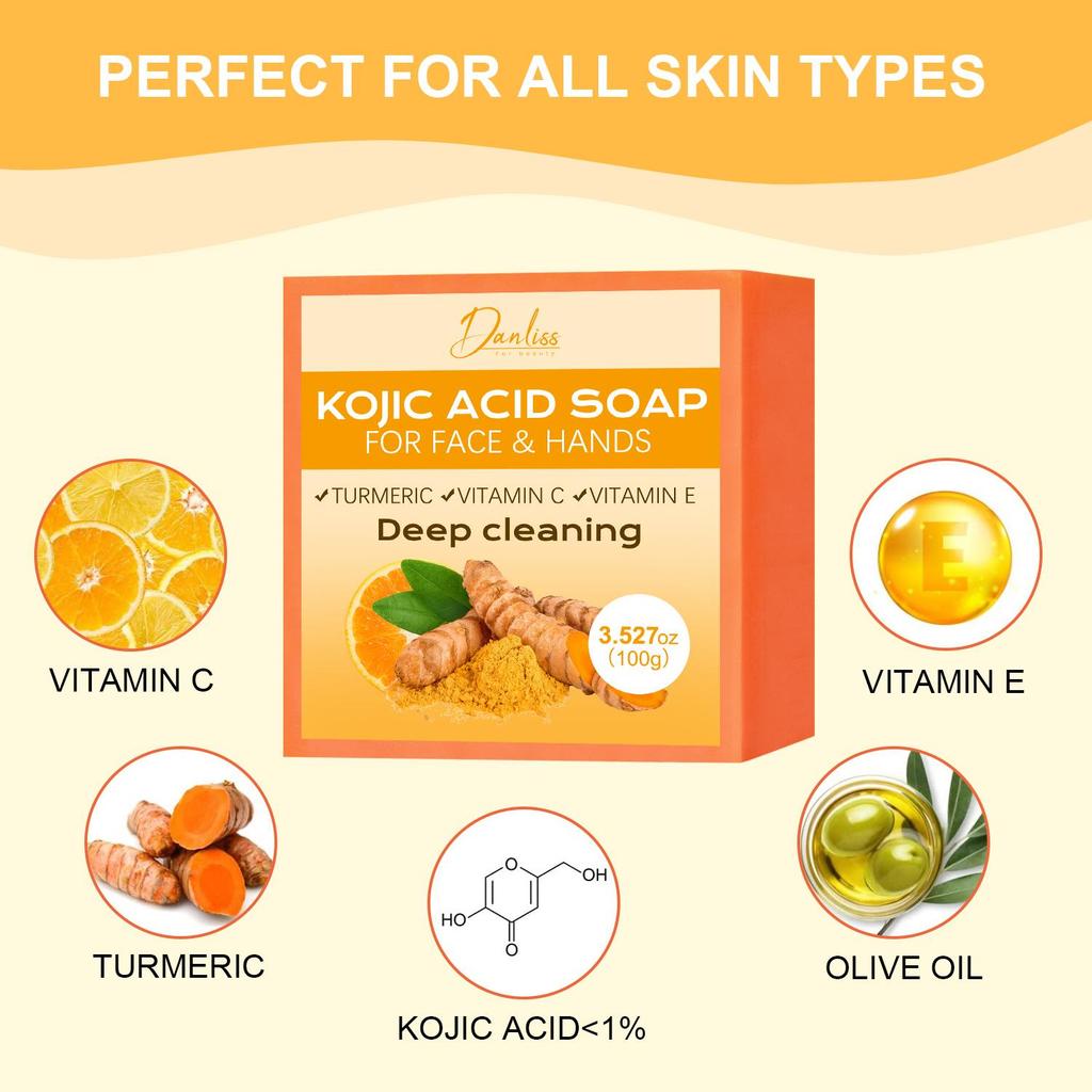 Мыло с койевой кислотой, витаминами C и E - Глубоко питает и увлажняет кожу - Очищает кожу от грязи и жира и осветляет кожу, 100 г