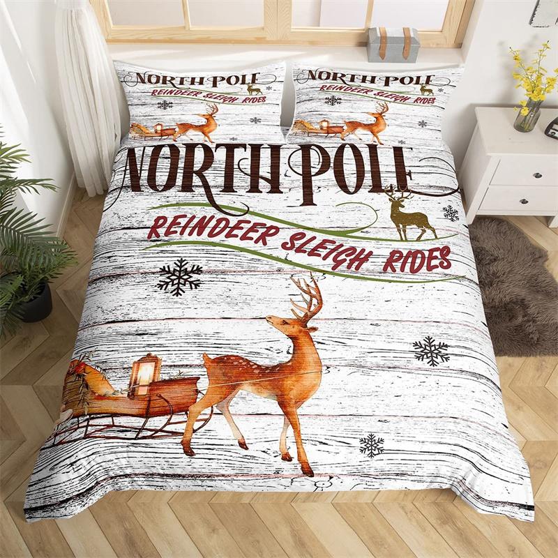 Merry Christmas Duvet Cover Deer Elk Red Bedding Set For Boys Girl Happy New Year Comforter Cover Winter Holiday Bedspread Cover