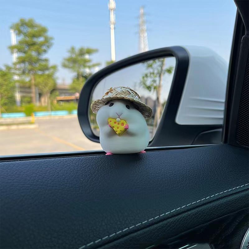 Cute Hamster with Straw Hat Car Ornament,Car Decoration Auto Interior Dashboard Accessories