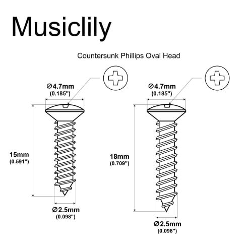 Винты с резьбой Musiclily Ultra 2,5x15 мм+2,5x18 мм из нержавеющей стали для накладки M-Backer для электрогитары/бас-гитары, никель (Пакет из 20)