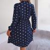 Ladies Spring And Summer New Temperament Polka Dot Lace-up Waist Long-sleeved Pleated Dress