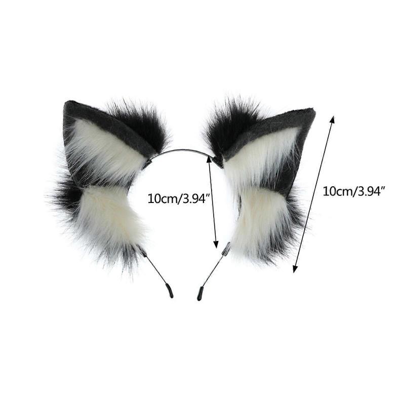 Anime Headband with Plush Beast Ear Cosplay Headpiece Costume Accessory Canine Dogs Ear Headband Halloween Party Decor  Canine earband card