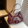 Vintage PU Leather Shoulder Bag for Women Y2K Spicy Girl Trend Maillard Style Underarm Bag High Quality Women Handbags