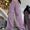Plus size High Waist American vintage Cargo Jeans Women Autumn Loose Wide Leg Chubby Girl Slimming Pear Shapes Pants