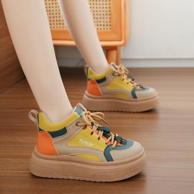 Модные женские ботильоны с круглым носком, короткие туфли на шнуровке, подходящие по цвету, со шнурками, на толстой высокой платформе, женские ботильоны, распродажа, качество Y2k