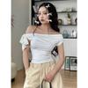 Minimalist Off Shoulder T Shirt For Women With Asymmetric Design And Polyester Fabric