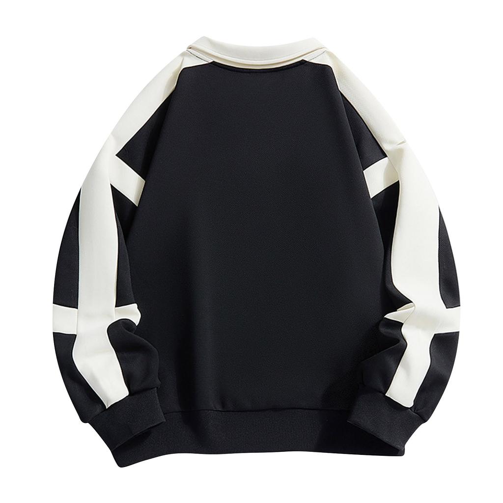 Men's Sweatshirt Lapel Drop Shoulder Sweatshirt Fashion Trend Color Block Collar Tube Neck Pullover