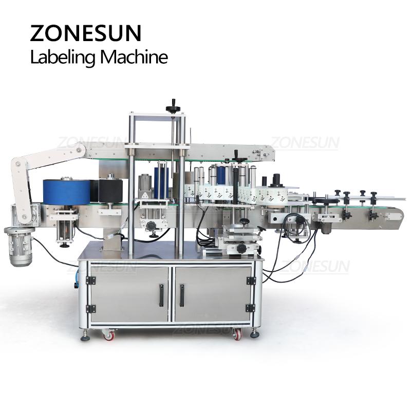 ZONESUN ZS-TB990 Automatic Double Side Labeling Machine Industrial Round Square Glass Bottle Jar Sticker Labeler Production Line