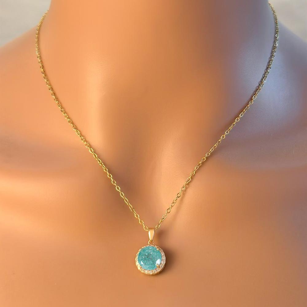 Элегантное круглое ожерелье с подвеской из циркона светло-зеленого цвета для женщин, роскошное ожерелье-цепочка золотого цвета, ювелирный подарок
