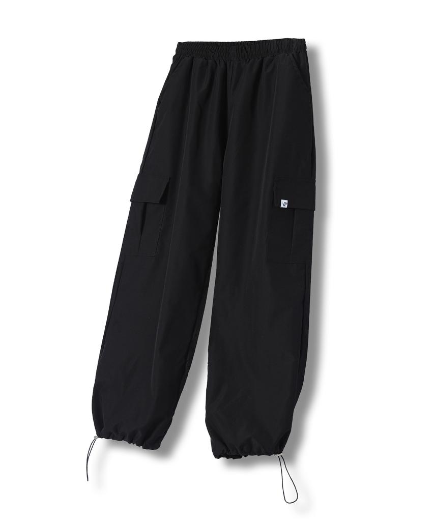 NP STUDIO Nylon String Wide Cargo Pants Black