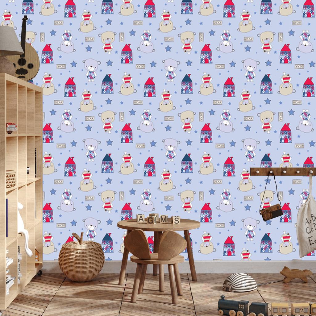 Teddy bears stars houses wallpaper for living room and bedroom 50x1000