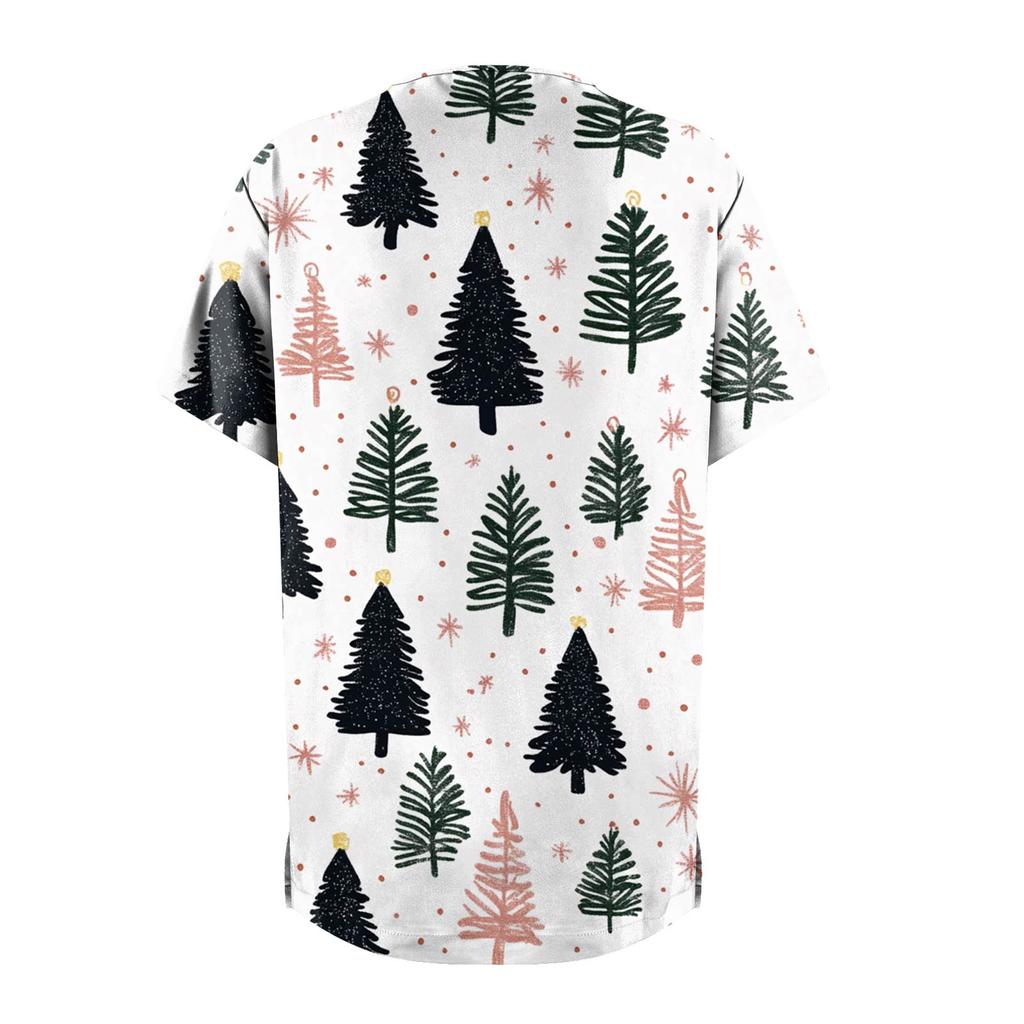 Женские модные топы с короткими рукавами и V-образным вырезом с принтом, рабочие футболки с карманами