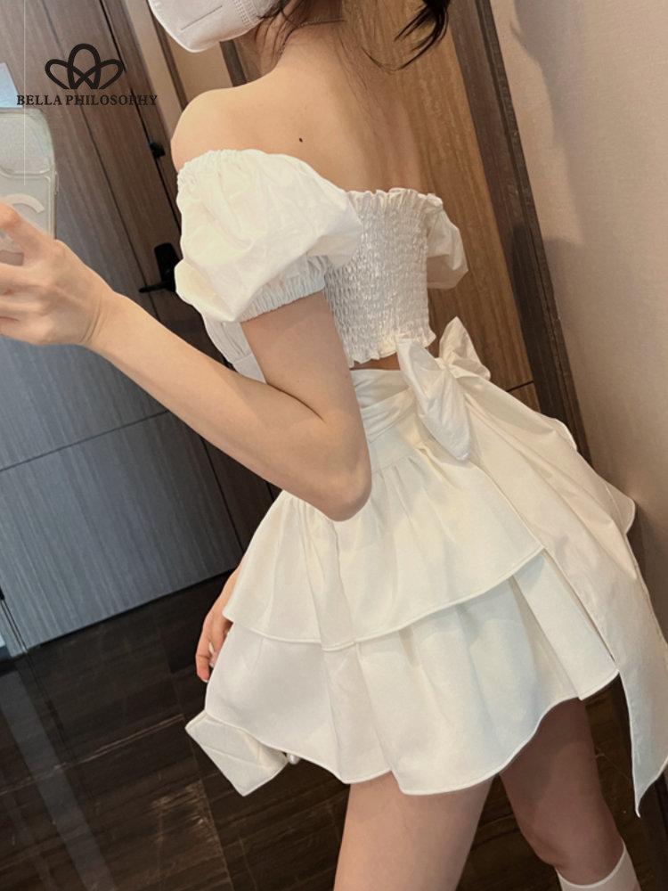 Dress Sexy Mini White Backless Women Korean Fashion Casual Elegant Party Dress Female Ruffle Kawaii Lolita Party Y2k Dress